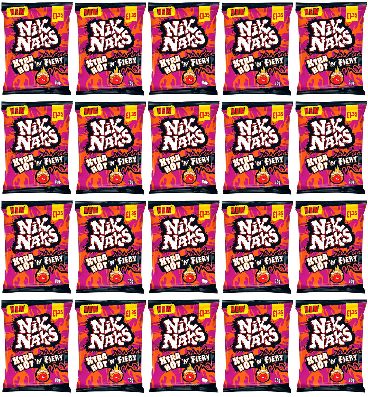 20 X Kp Nik Naks Xtra Hot N Fiery - 75Gm