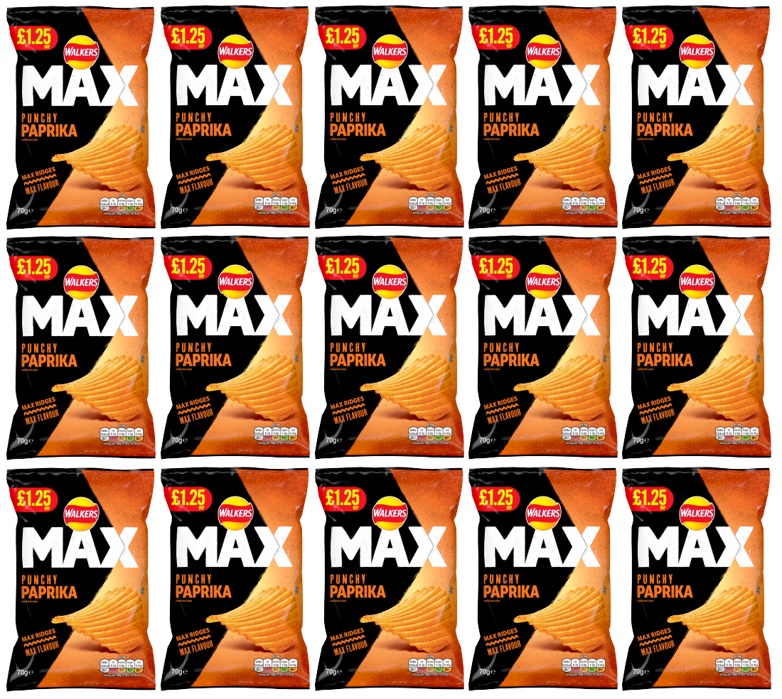 15 x Walkers Max Strong Paprika - 70Gm