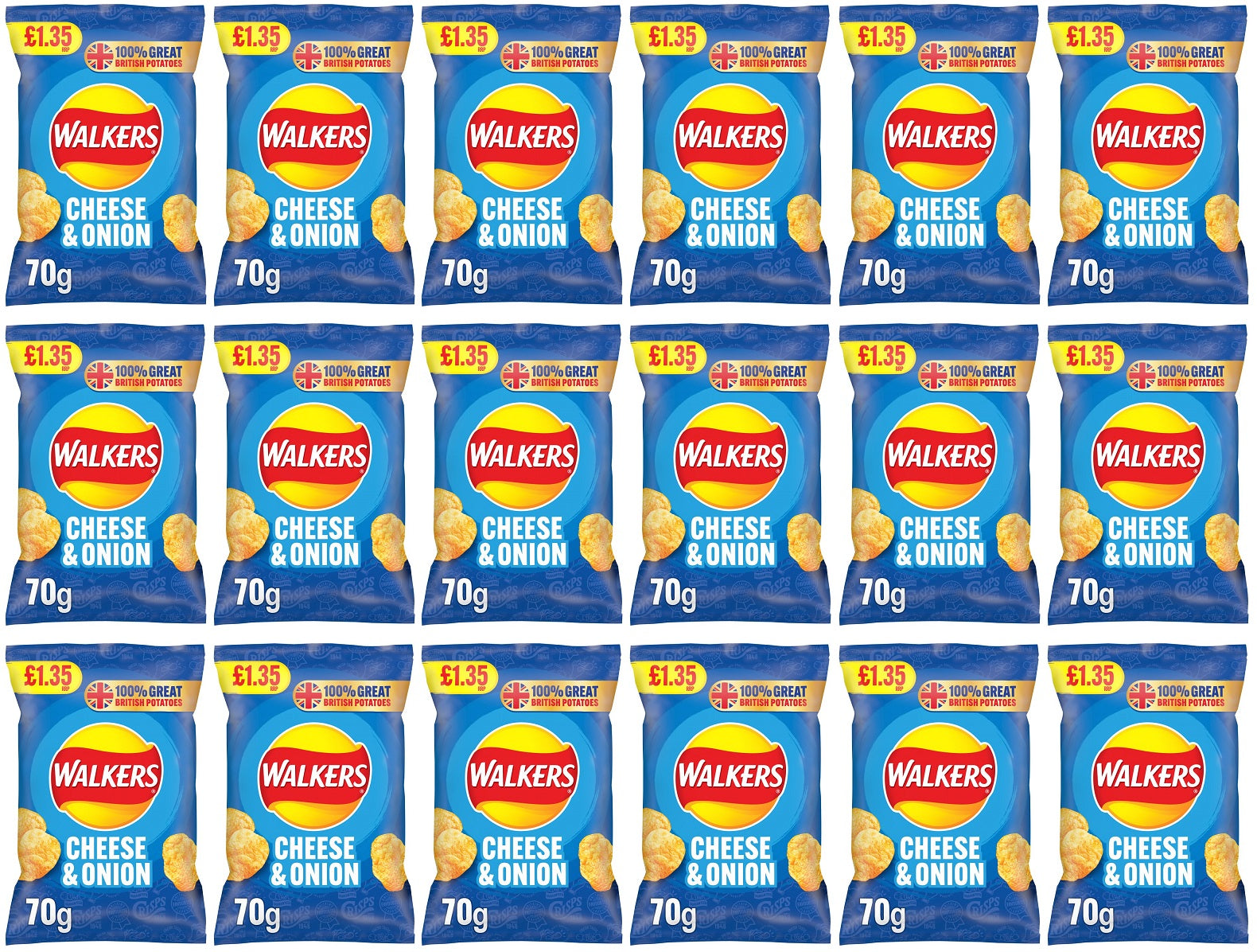 18 x Walkers Cheese & Onion - 70GM