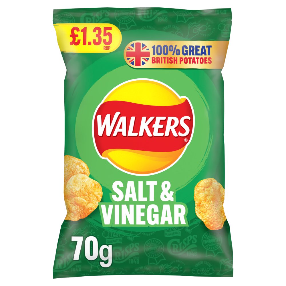 18 x Walkers Salt & Vinegar - 70GM