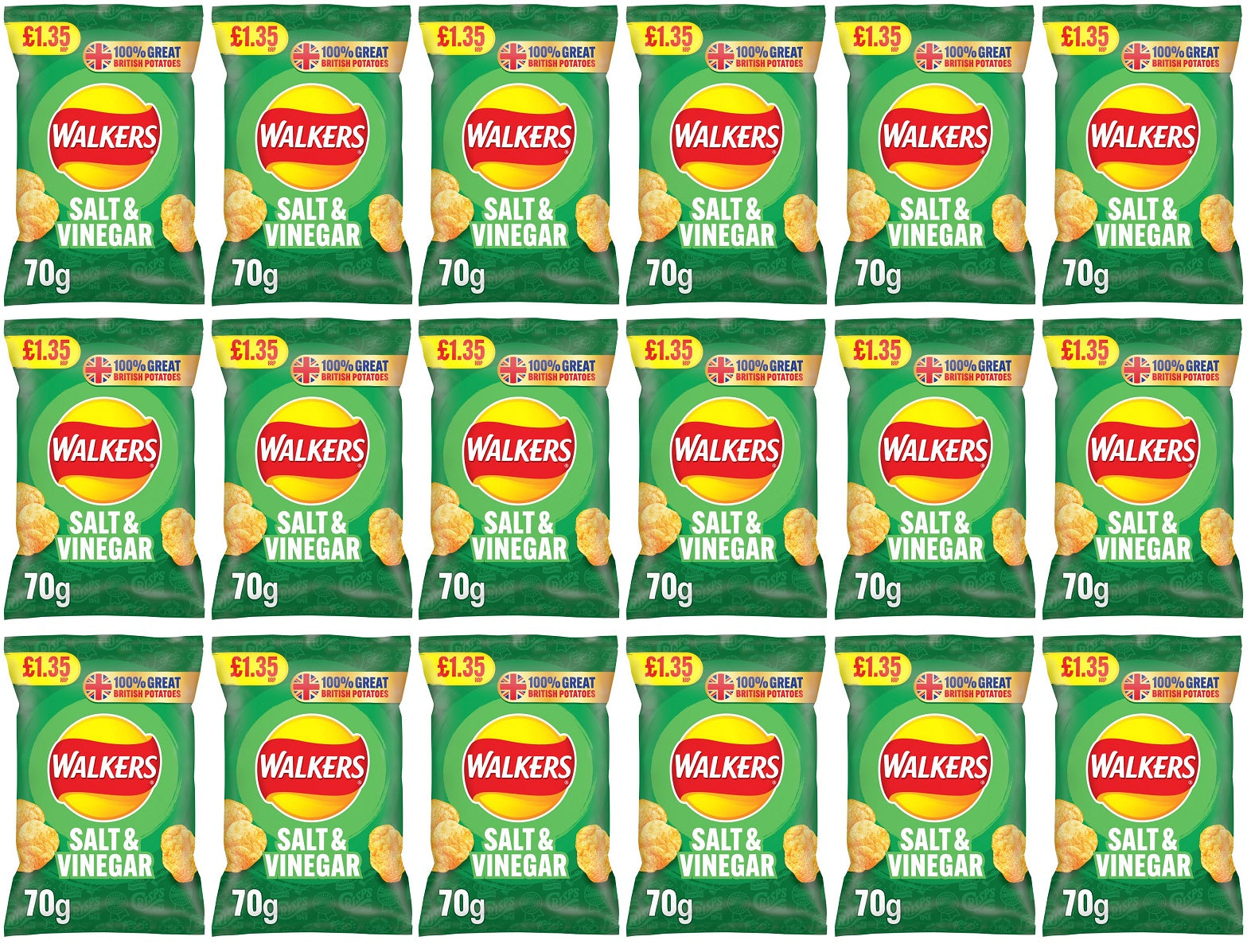 18 x Walkers Salt & Vinegar - 70GM