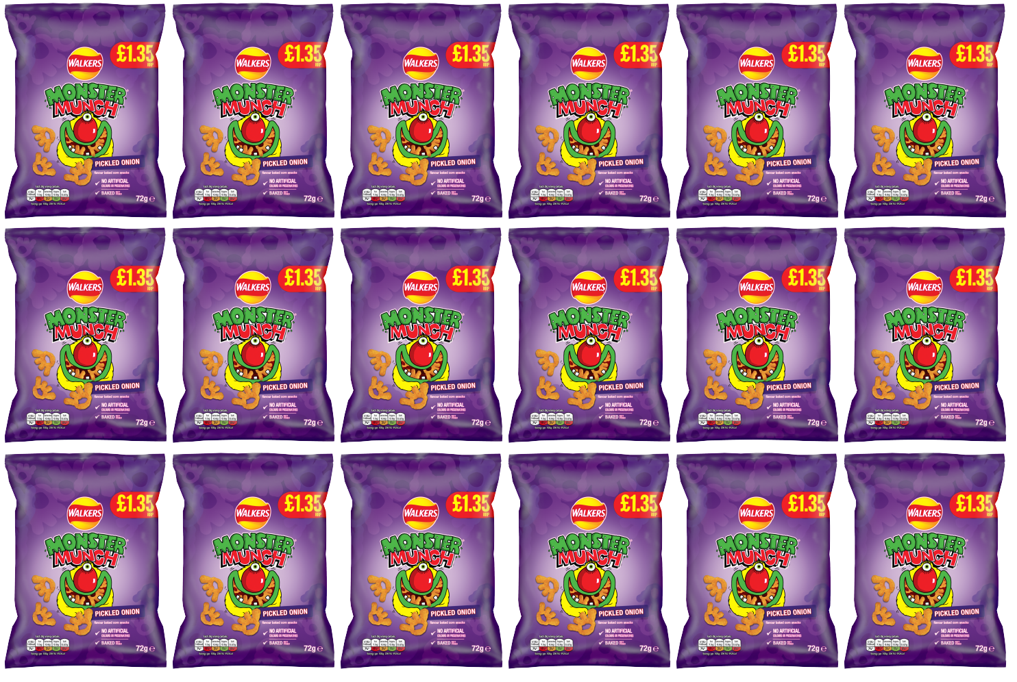 18 x Monster Munch Pickled Onion - 72GM