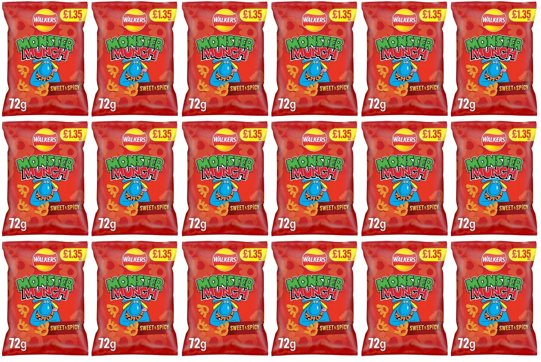 18 x Monster Munch Sweet & Spicy - 72GM