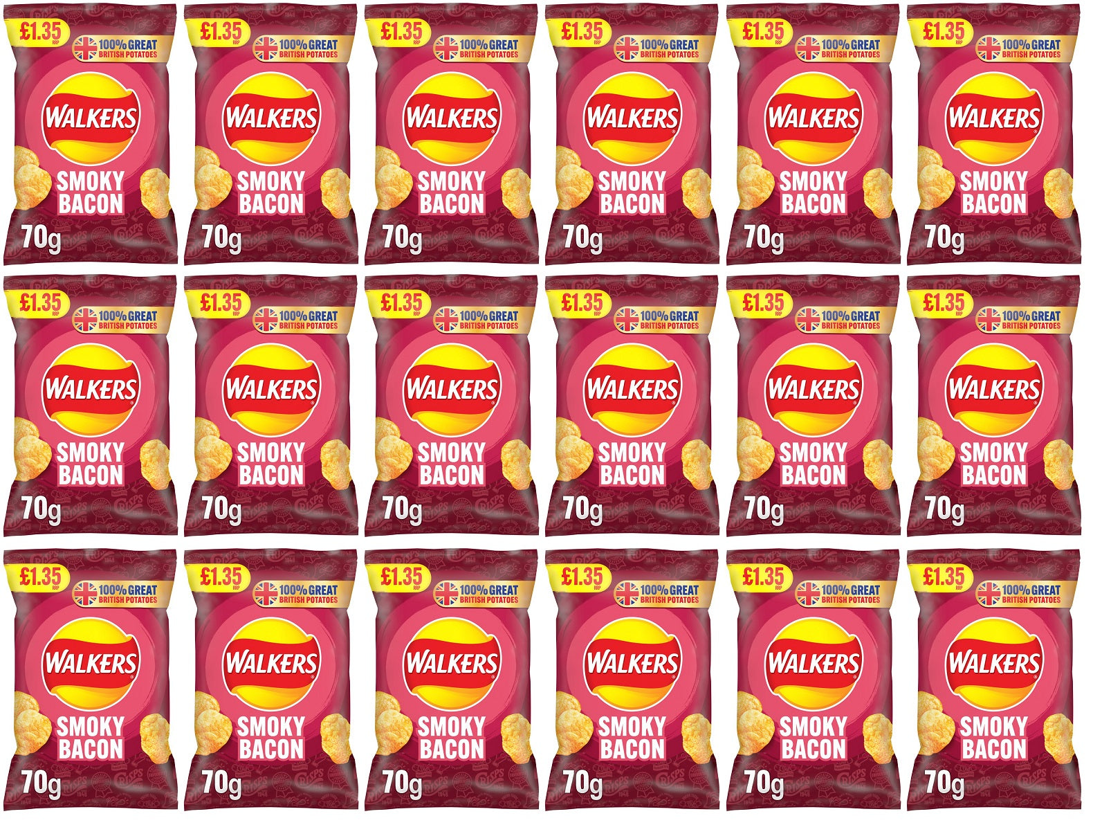 18 x Walkers Smoky Bacon - 70GM