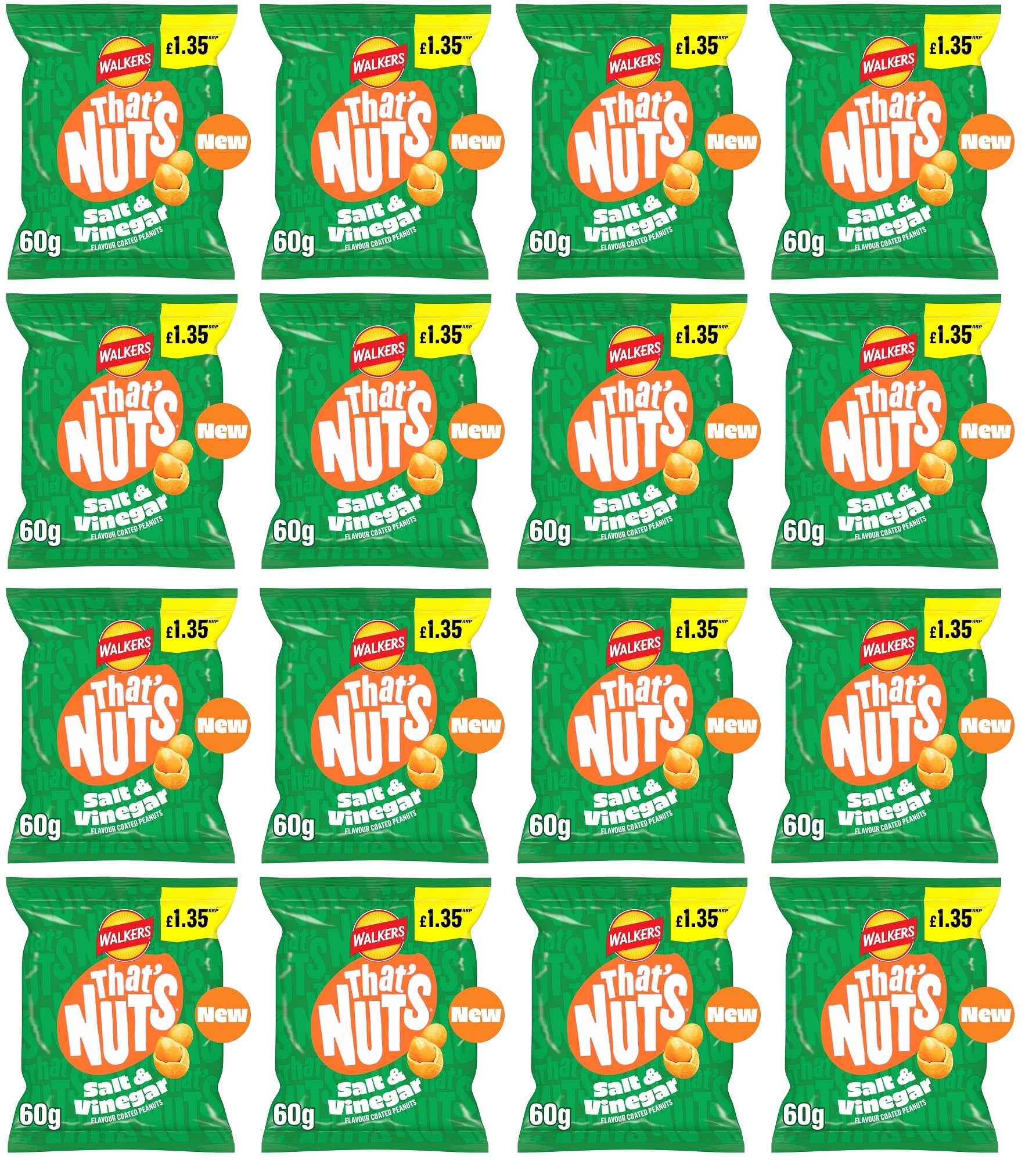 16 X Thats Nuts Walkers Salt & Vinegar - 60Gm