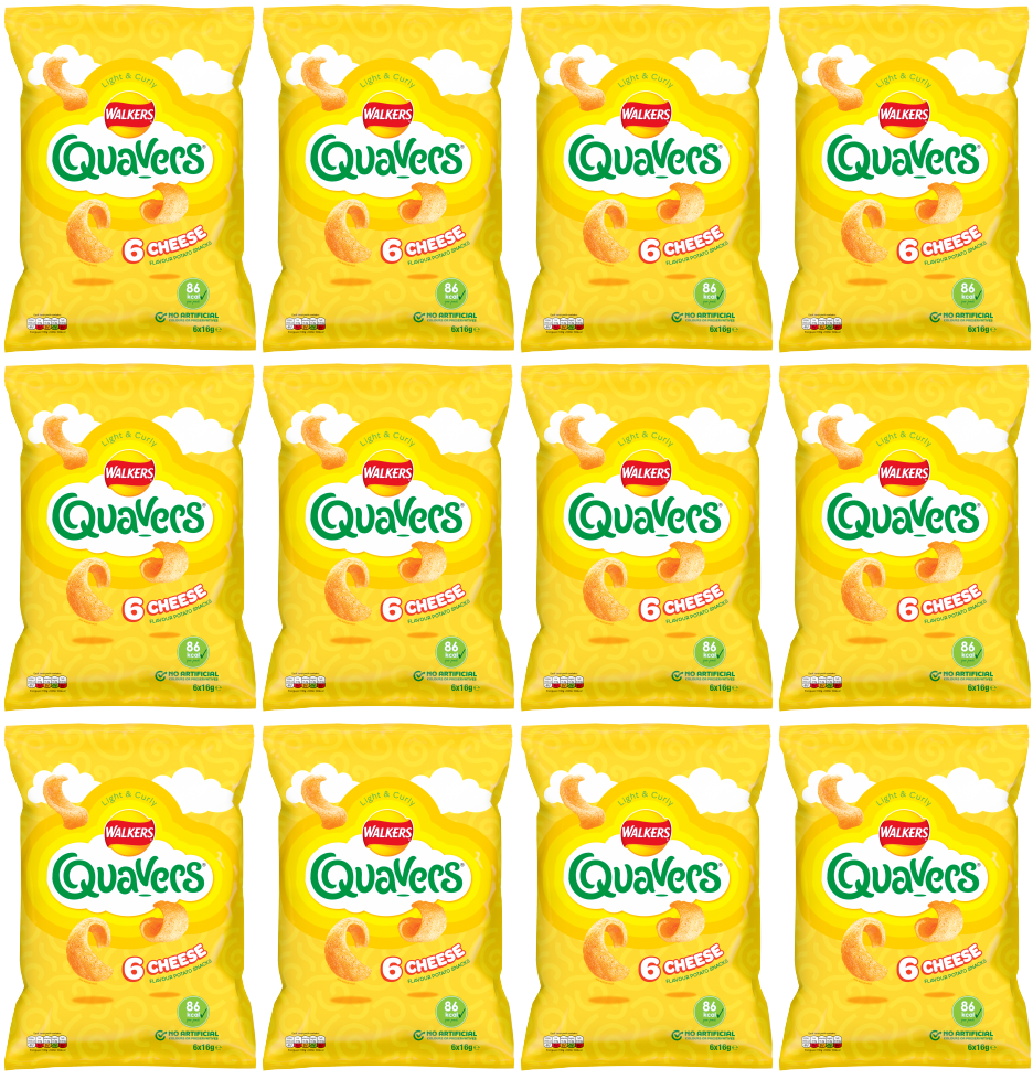 12 x Walkers Quavers Cheese 6Pk 6X16Gm