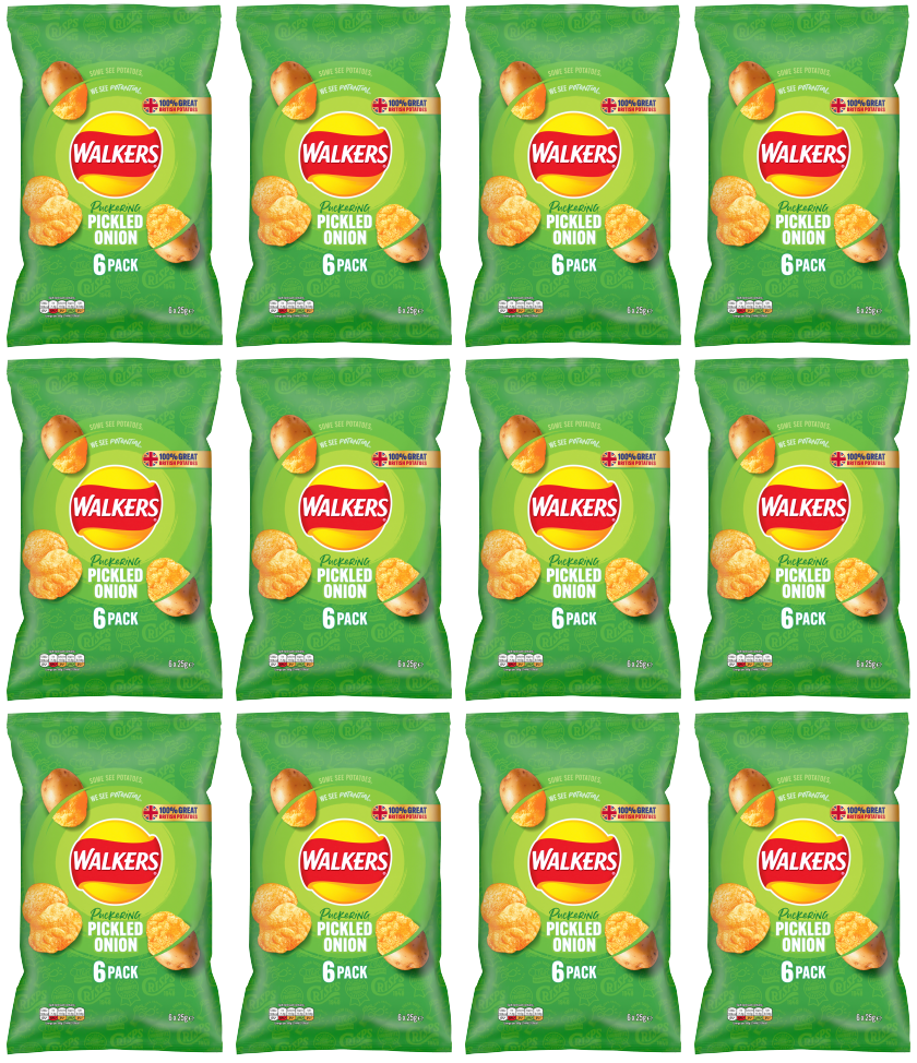 12 x Walkers Pickled Onion 6Pk 6X25Gm