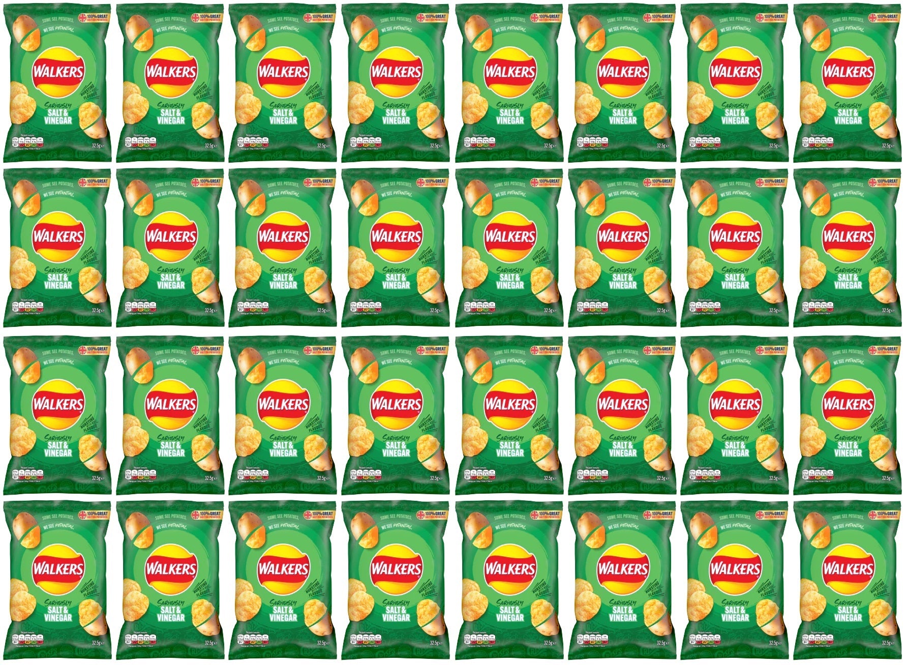 32 x Walkers Salt & Vinegar Crisps 45G