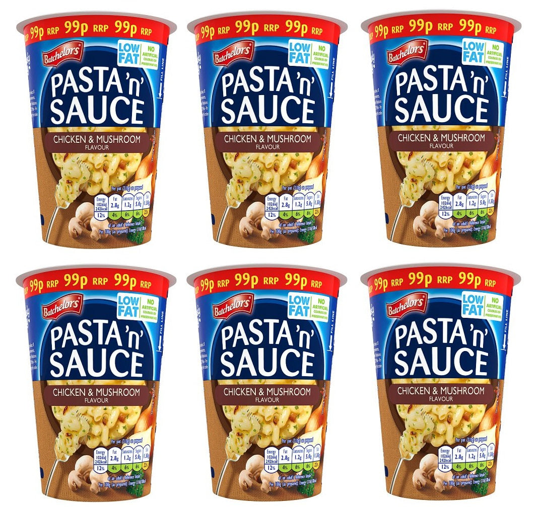 6 X Batchelors Pasta N Sauce Pot Chick & Mushroom 65GM