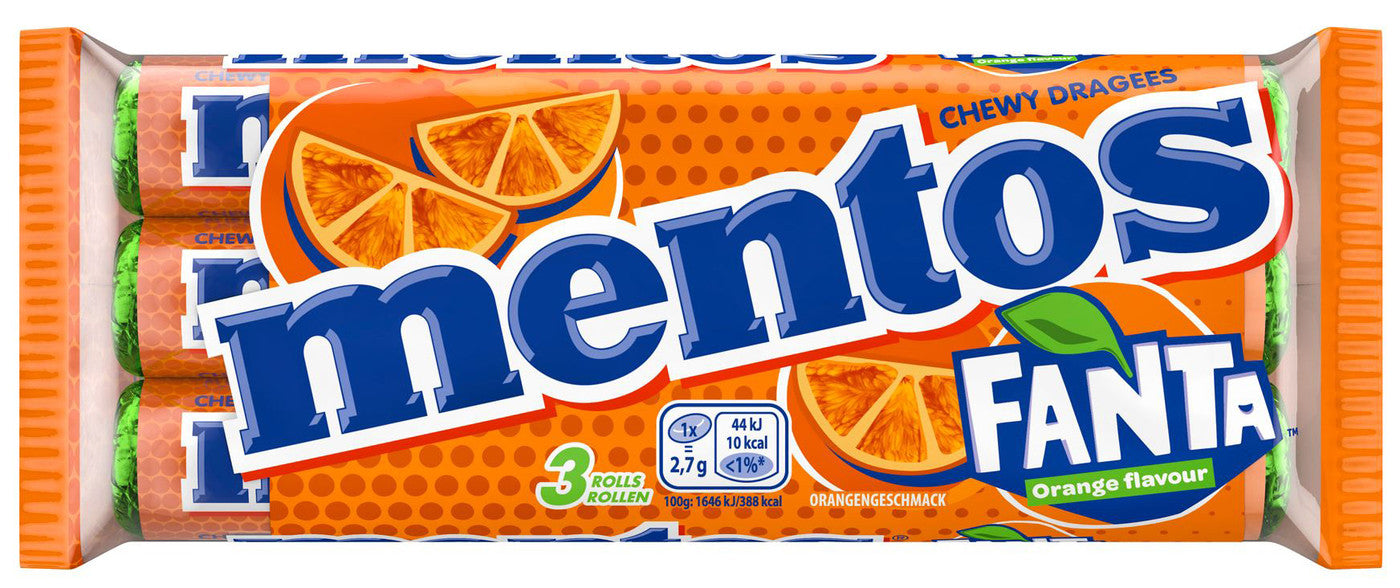 25 x Mentos Fanta Chewy Dragees Orange Flavour 3 X 37.5G