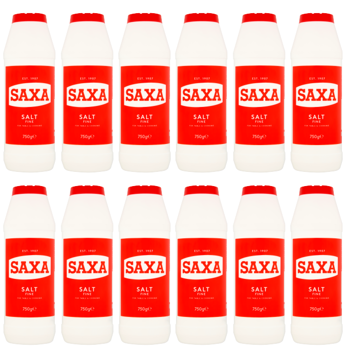 12 x Saxa Salt (Poly Bottle ) 750Gm