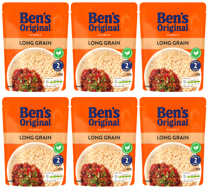 6 x Bens Original Long Grain Microwave Rice - 220G