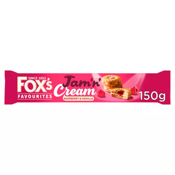 20 x Fox's Favourites Jam  N  Cream Raspberry & Vanilla 150G