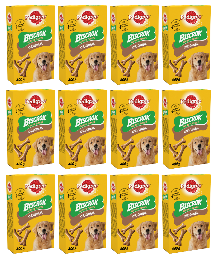 12 x Pedigree Biscrok Gravy Bones Dog Biscuit Treats 400G