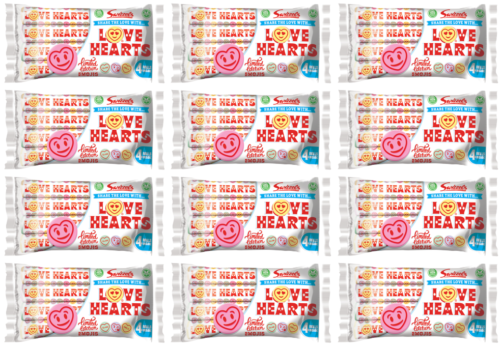 12 x Swizzels Giant Love Hearts 4Pk 152Gm