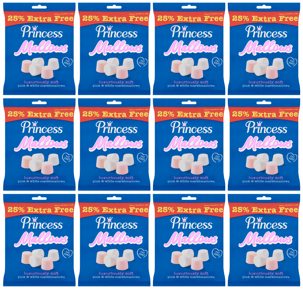 12 x Princess Marshmallows Pink & White +25% Free 187.5G