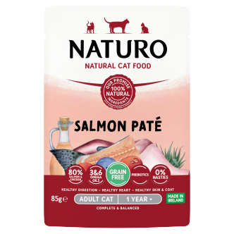 12 x Naturo Cat Pouch Salmon Pate  - 85GM