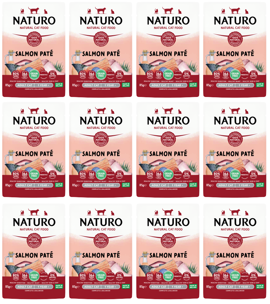 12 x Naturo Cat Pouch Salmon Pate  - 85GM