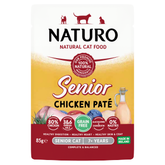 12 x Naturo Cat Pouch Senior Chicken Pate  - 85GM