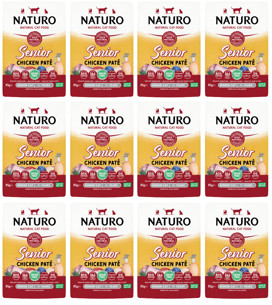 12 x Naturo Cat Pouch Senior Chicken Pate  - 85GM