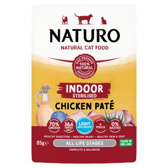 12 x Naturo Cat Pouch Indoor Chicken Pate  - 85GM