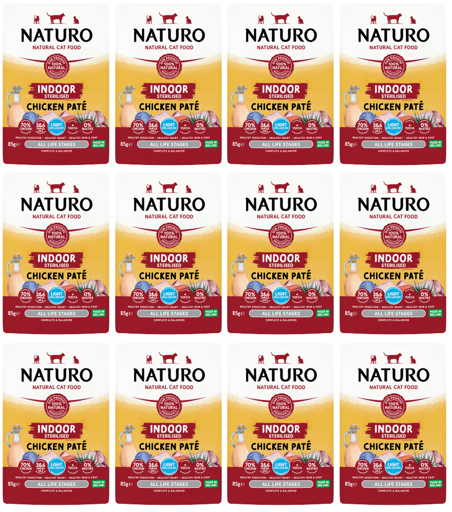 12 x Naturo Cat Pouch Indoor Chicken Pate  - 85GM