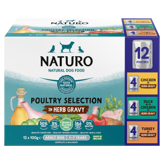 4 x Naturo Adult Dog Pouch Selection Gravy 12 Pack - 12X100GM