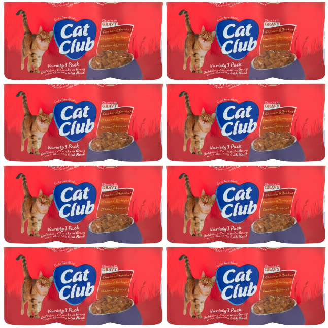 8 x Cat Club Chunks Gravy Variety 3 Pack - 3X400GM