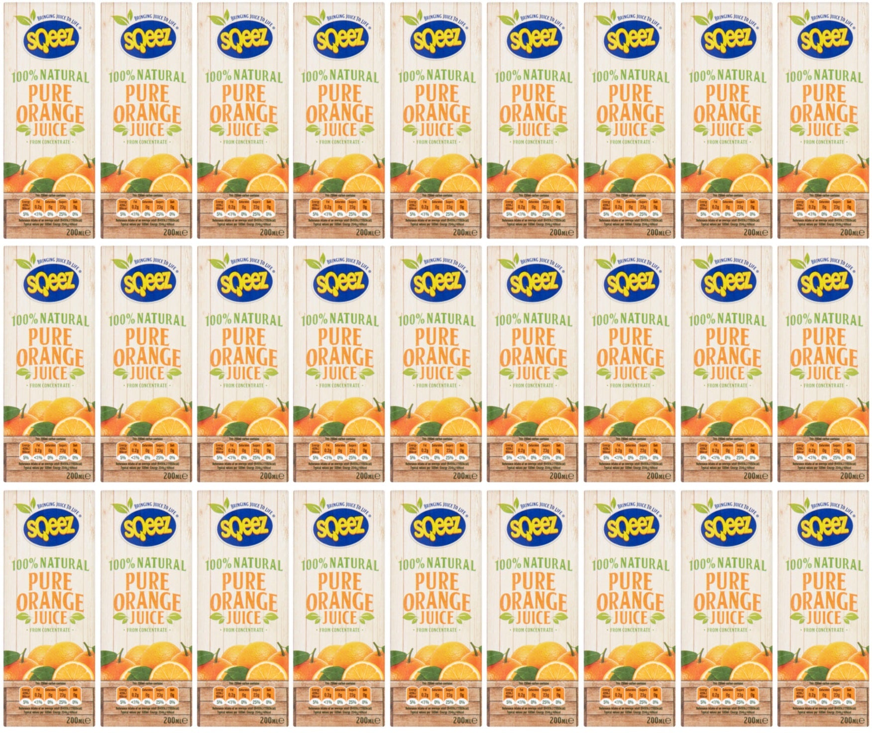 27 x Sqeez Pure Orange Juice 200Ml