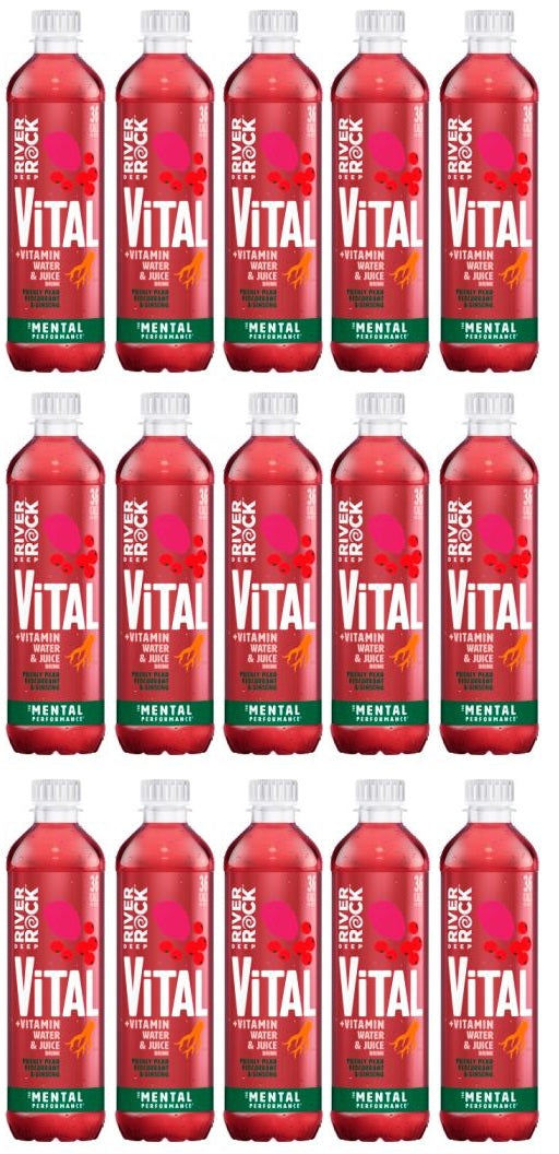 15 x Deep RiverRock Vital + Vitamin Water & Juice Drink Prickly Pear Redcurrant & Ginseng 450ml