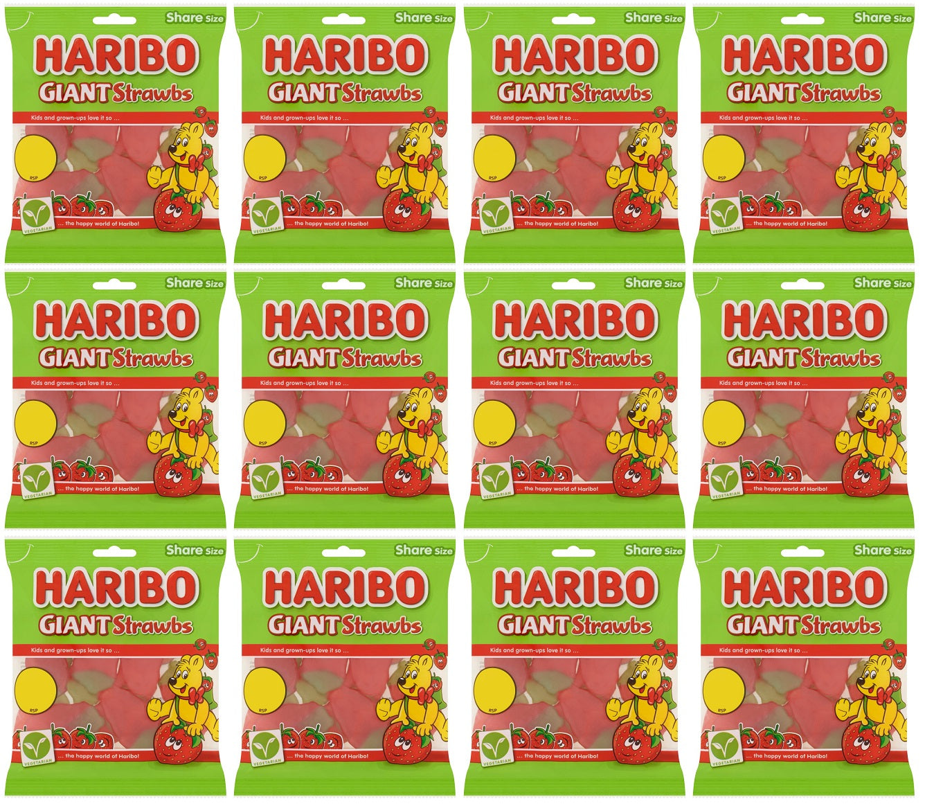 12 x Haribo Giant Strawbs (10% Extra Free) - 154GM