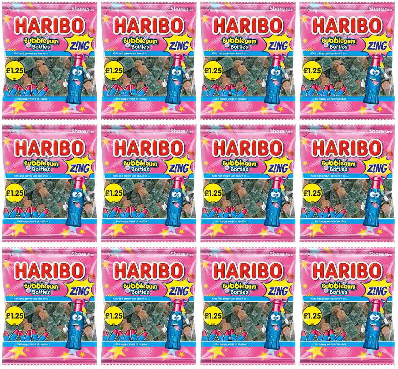12 x Haribo Bubblegum Bottles Zing - 140GM
