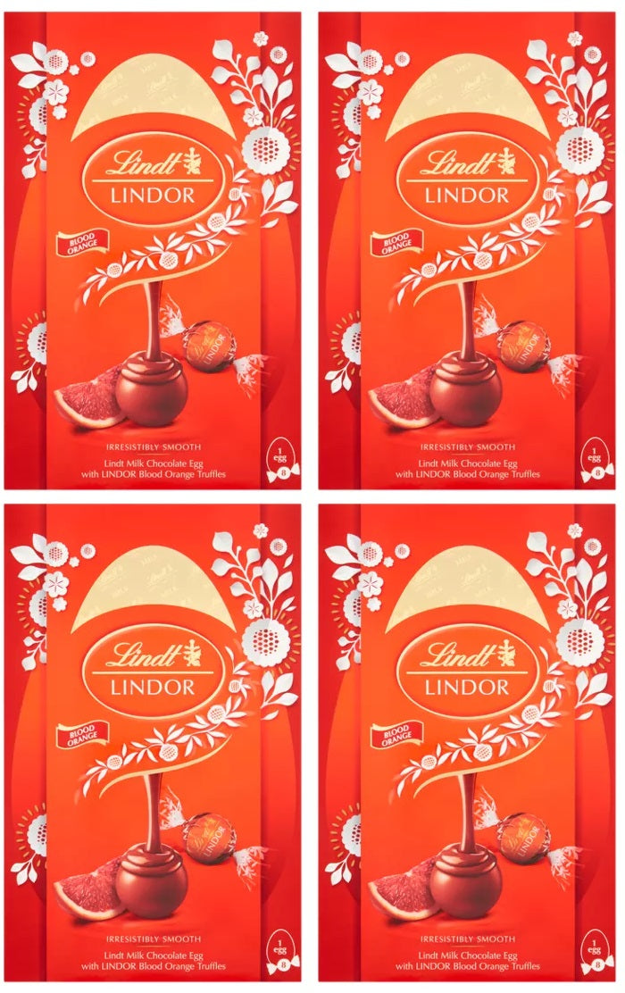 4 x Lindt Easter Egg Lindor Blood Orange Truffles - 260G