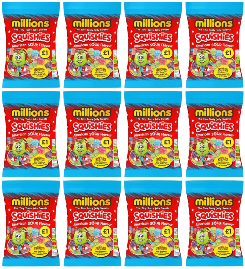 12 x Millions Squishies American Sour Bag - 100GM