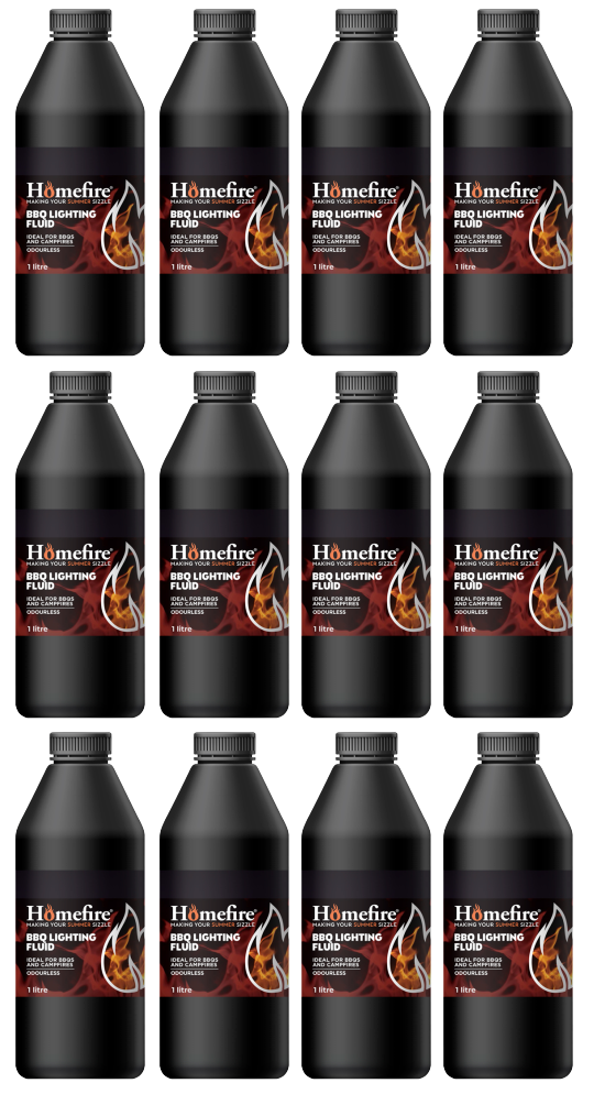 12 x Homefire Barbeque Lighter Fluid - 1 Litre