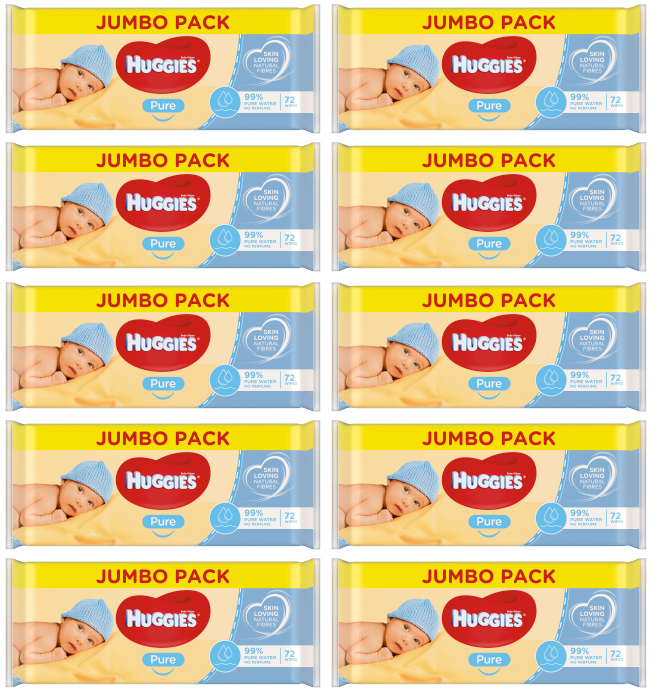 10 x Huggies Pure Baby Wipes - 72 PACK