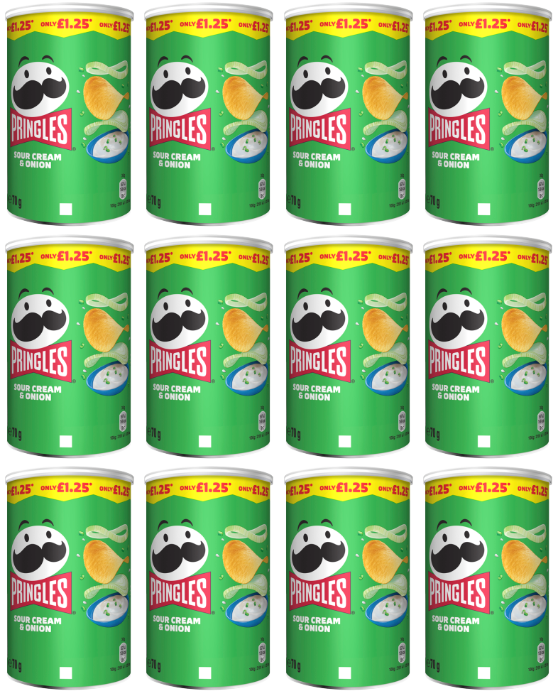 12 x Pringles Sour Cream & Onion - 70Gm