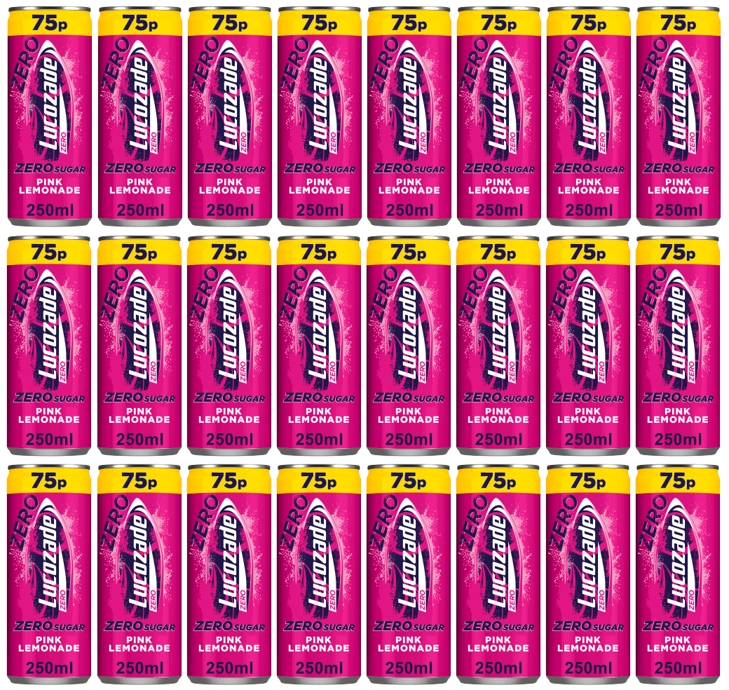 24 x Lucozade Zero Pink Lemonade Can - 250Ml