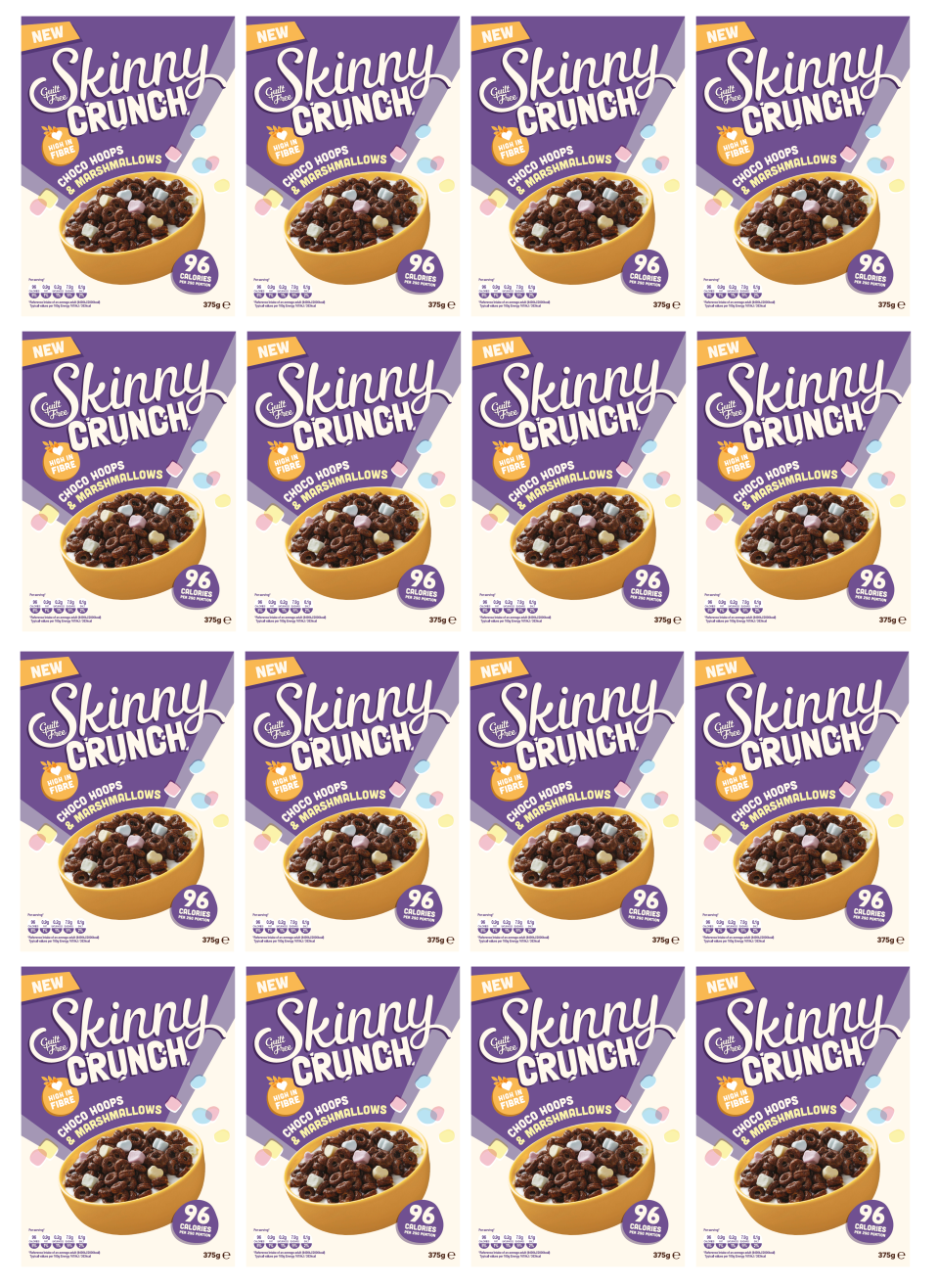 16 x Skinny Crunch Breakfast Choco Hoops & Marshmallows 320g