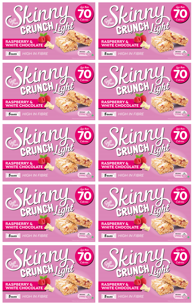 10 x Skinny Crunch Light Raspberry & White Choc 5 Pack - 5 X 19G