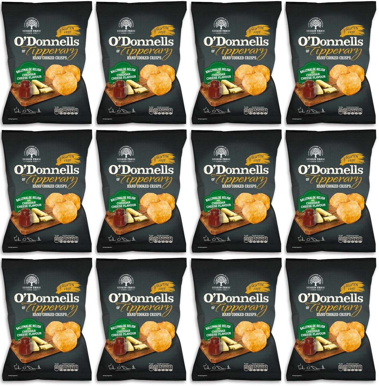 12 x O Donnells Ballymaloe Relish & Cheddar Cheese Crisps 125G
