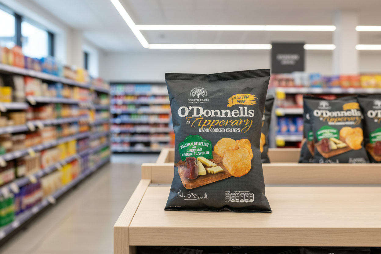 12 x O Donnells Ballymaloe Relish & Cheddar Cheese Crisps 125G