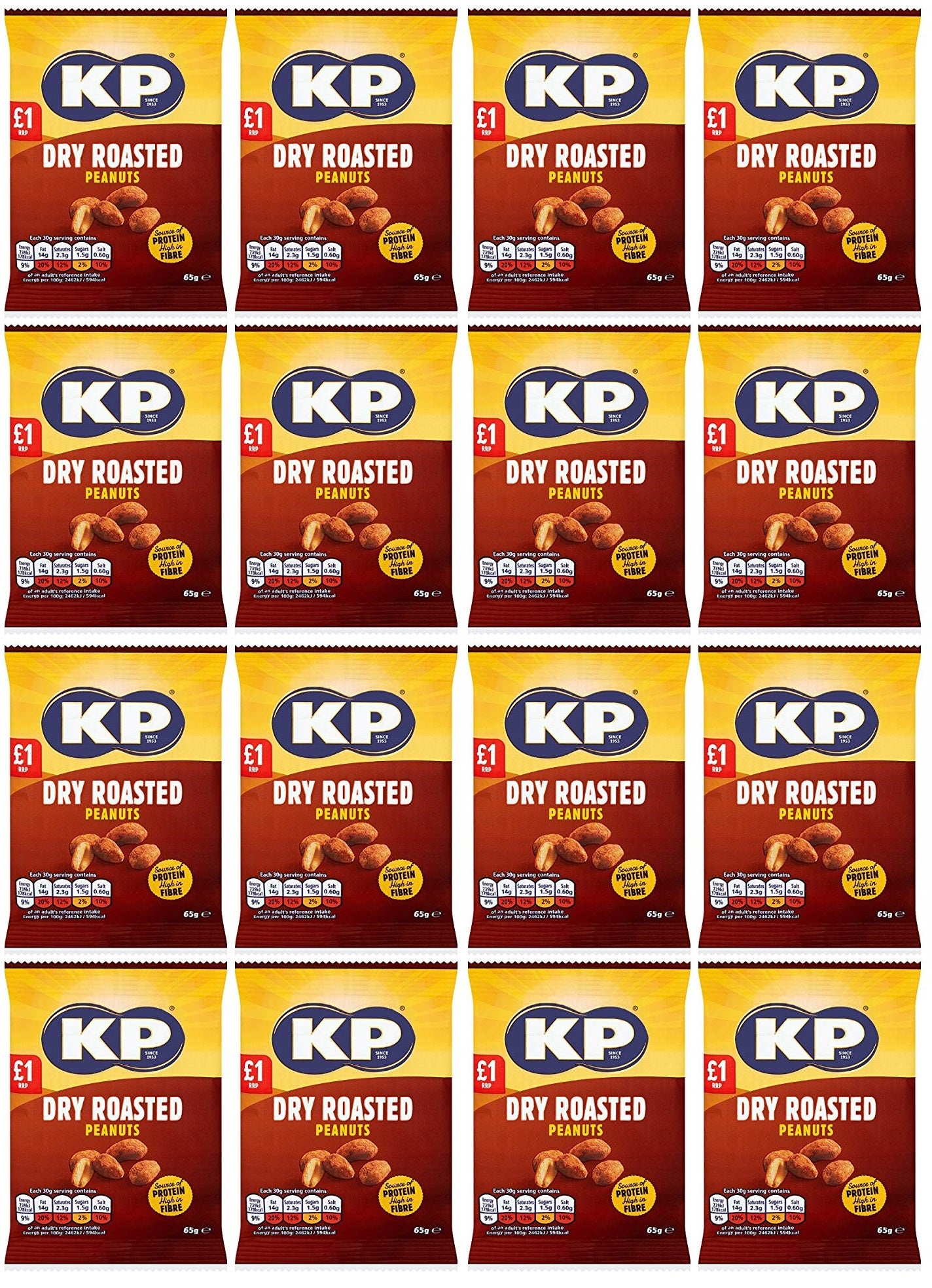 16 x Kp Dry Roasted Peanuts - 65GM