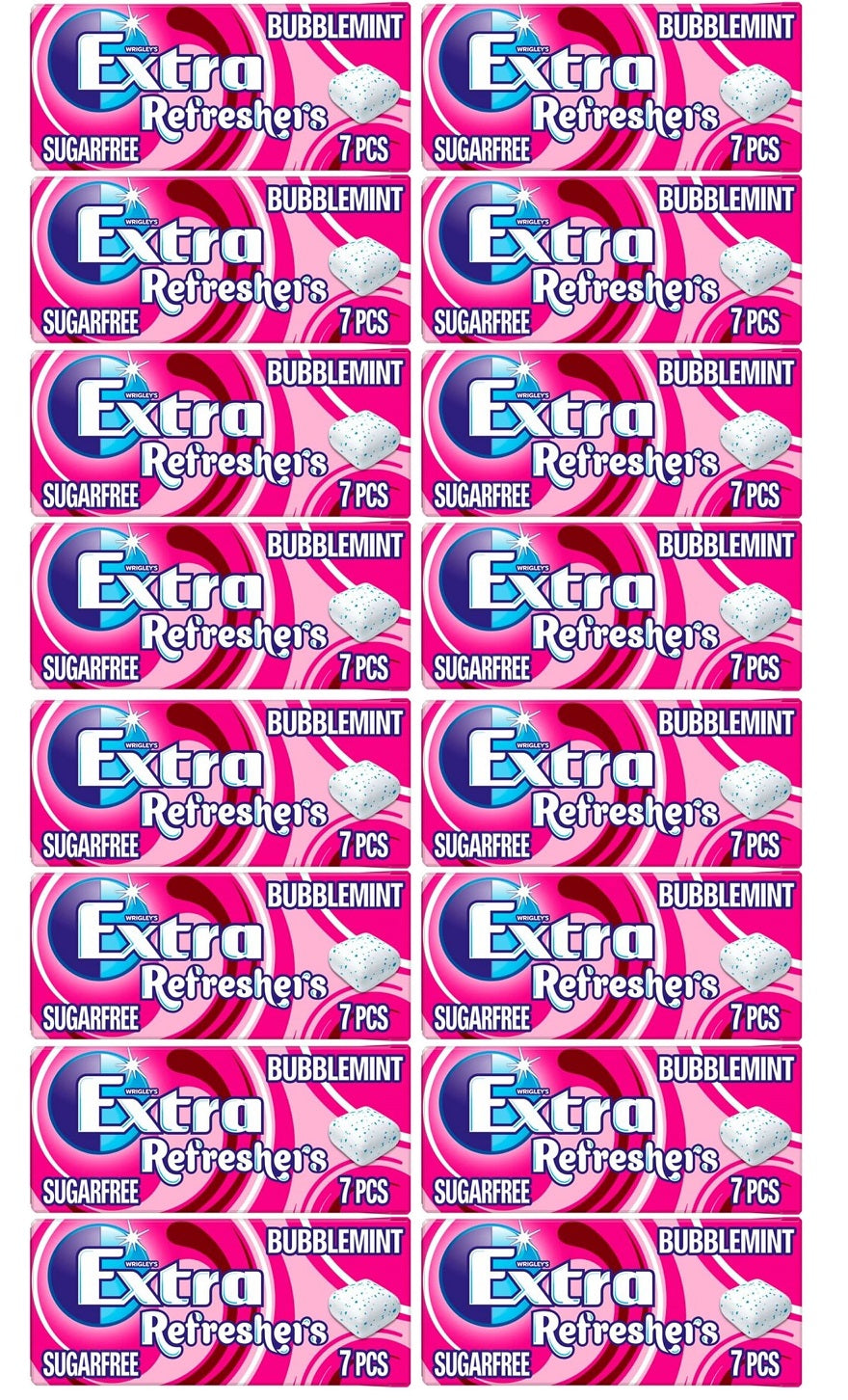 16 x Wrigley's Extra Refreshers Bubblerrint 7Pc