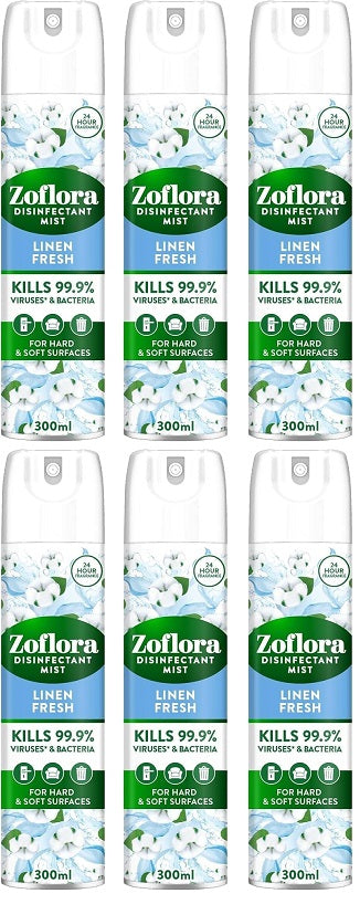 6 x Zoflora Disinfectant Mist Linen Fresh - 300ML