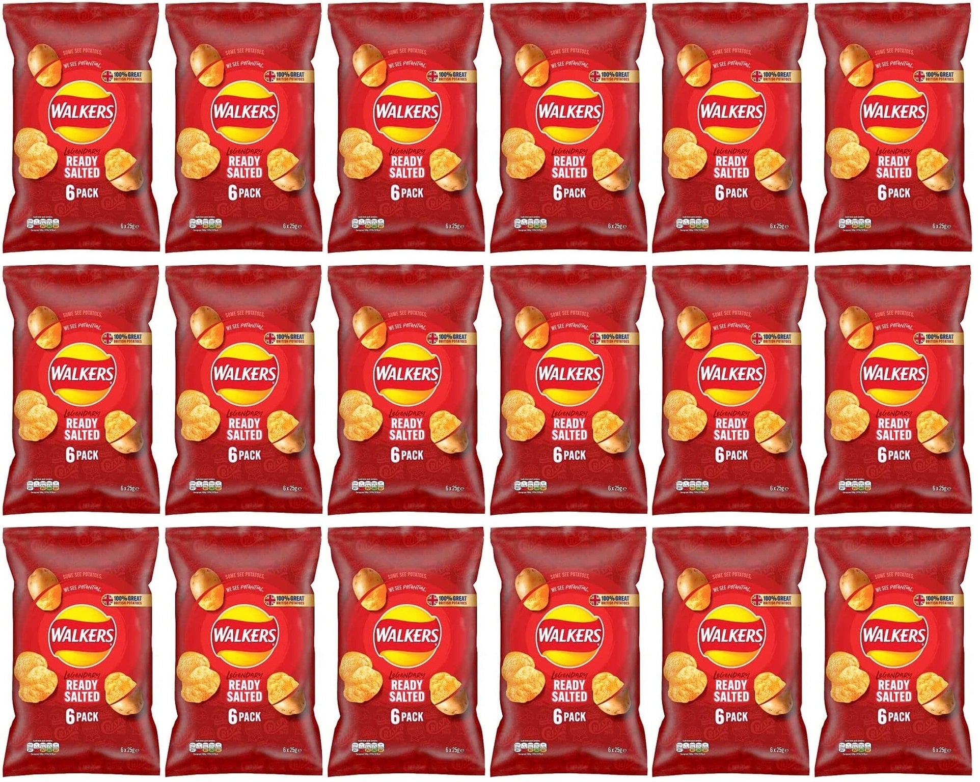 18 x Walkers Ready Salted 6 Pack - 6X25GM