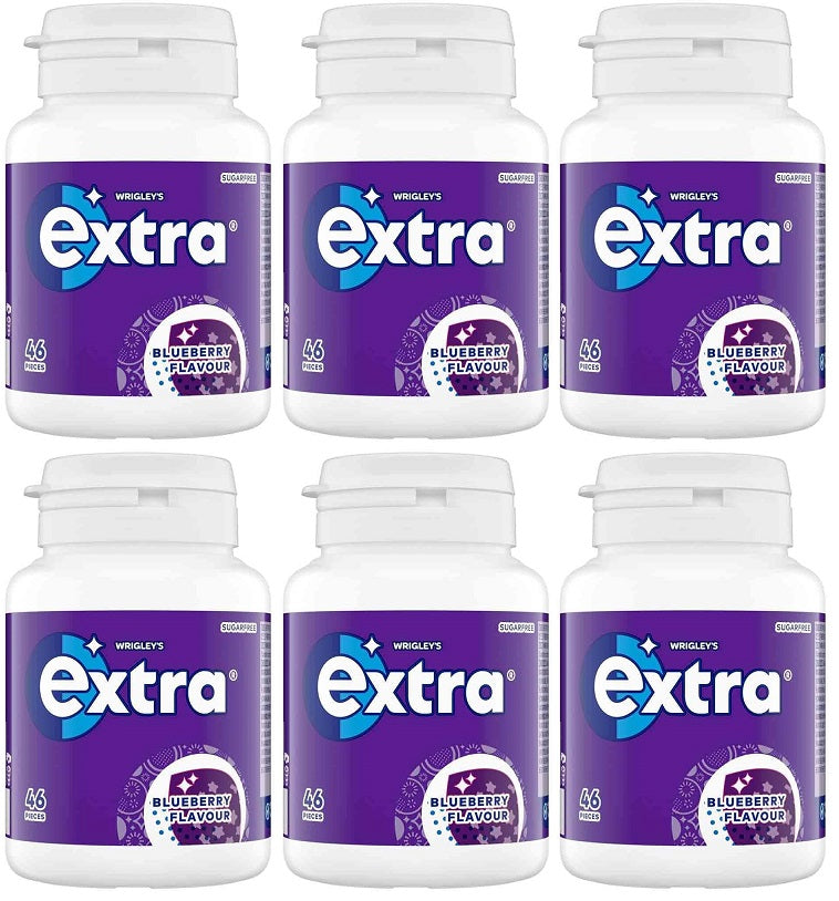 6 x Extra Blueberry Chewing Gum Bottle - 46PCE