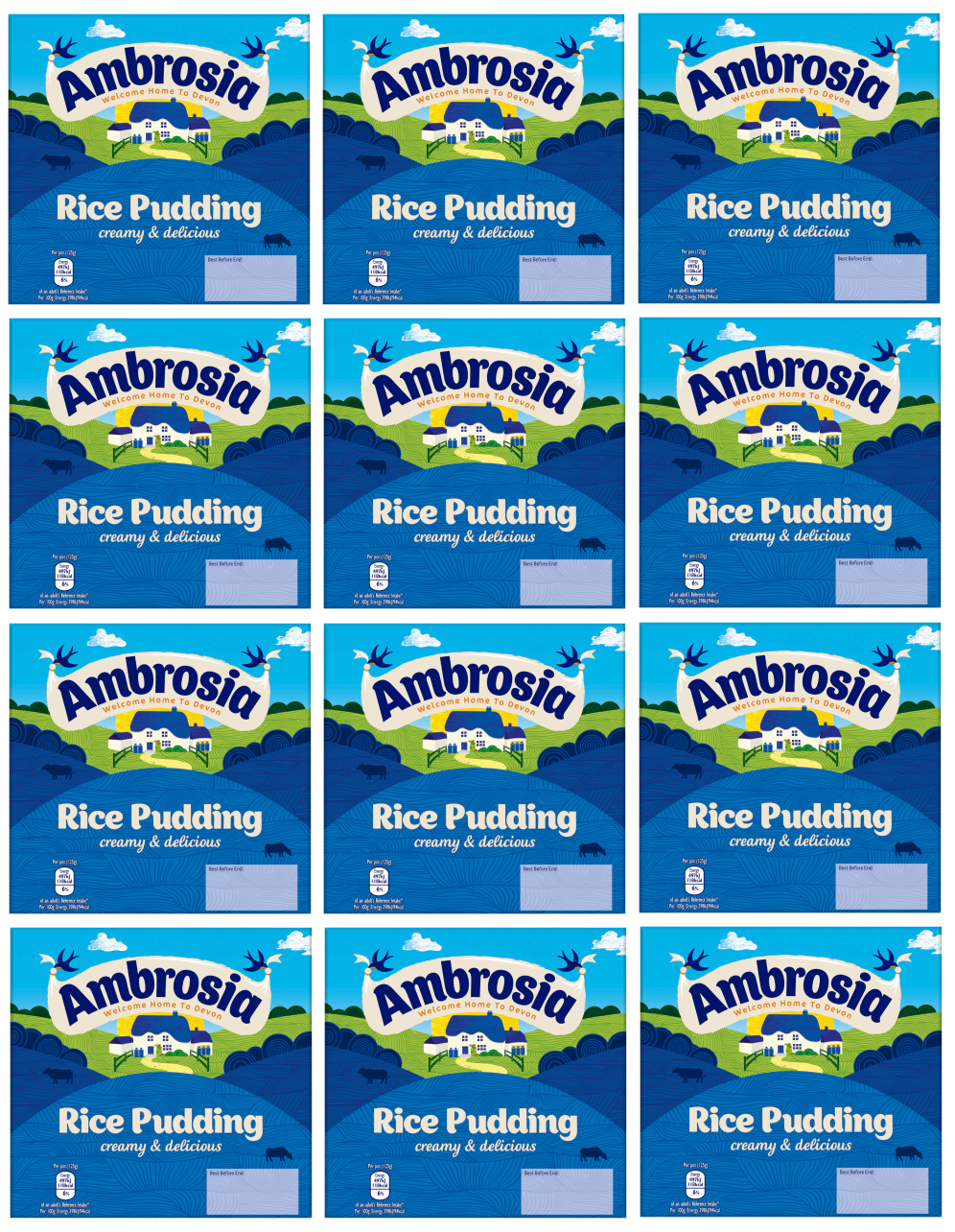 12 x Ambrosia Creamed Rice Pots 125G (3 x 4 packs)