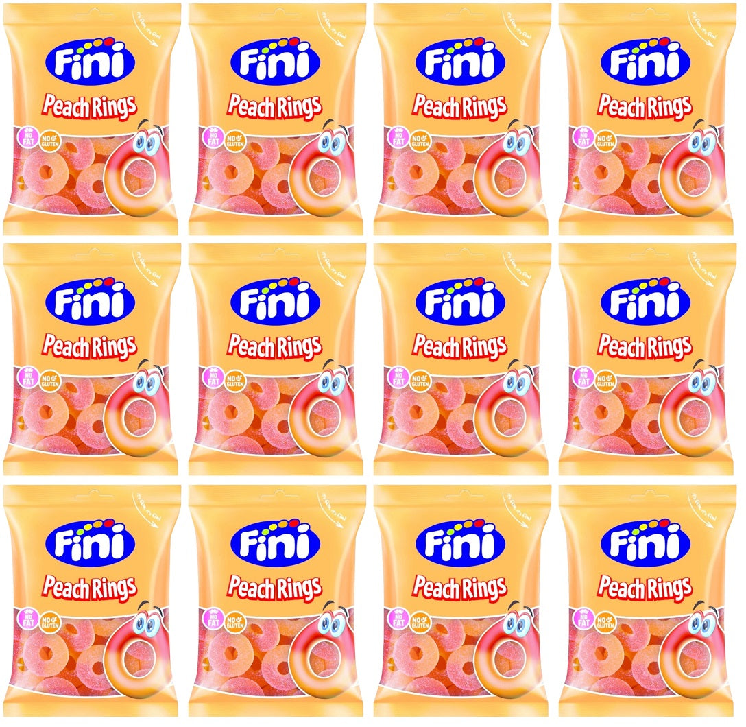 12 X Fini Fizzy Peach Rings Sweet Bag - 75Gm