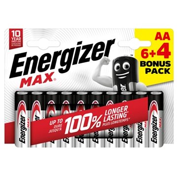 12 x Energizer Max Aa Batteries Alkaline 10 Pack